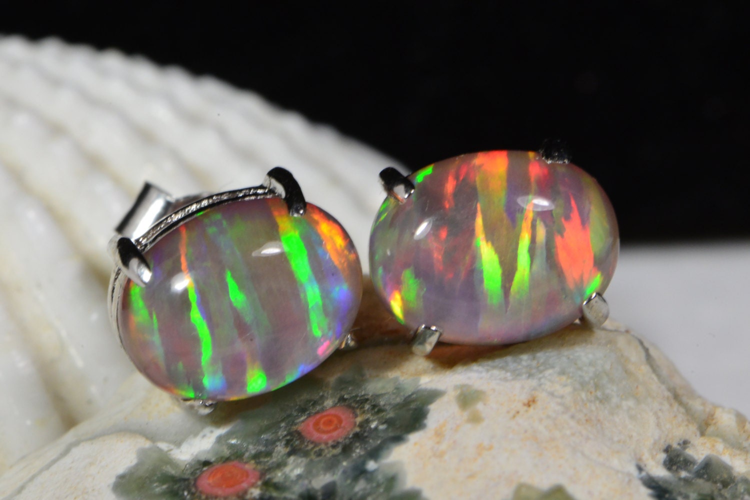 Opal Stud Earrings: 14k Gold over Sterling Silver