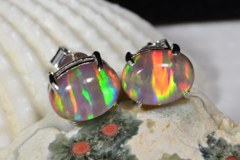 Opal Stud Earrings: 14k Gold over Sterling Silver