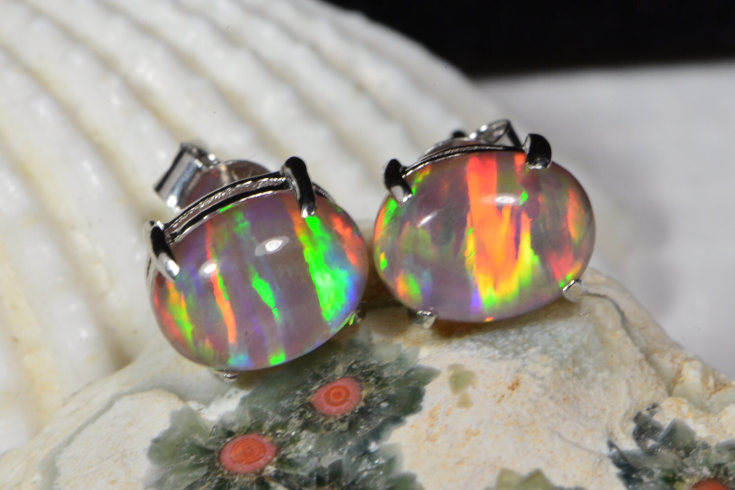 Opal Stud Earrings: 14k Gold over Sterling Silver