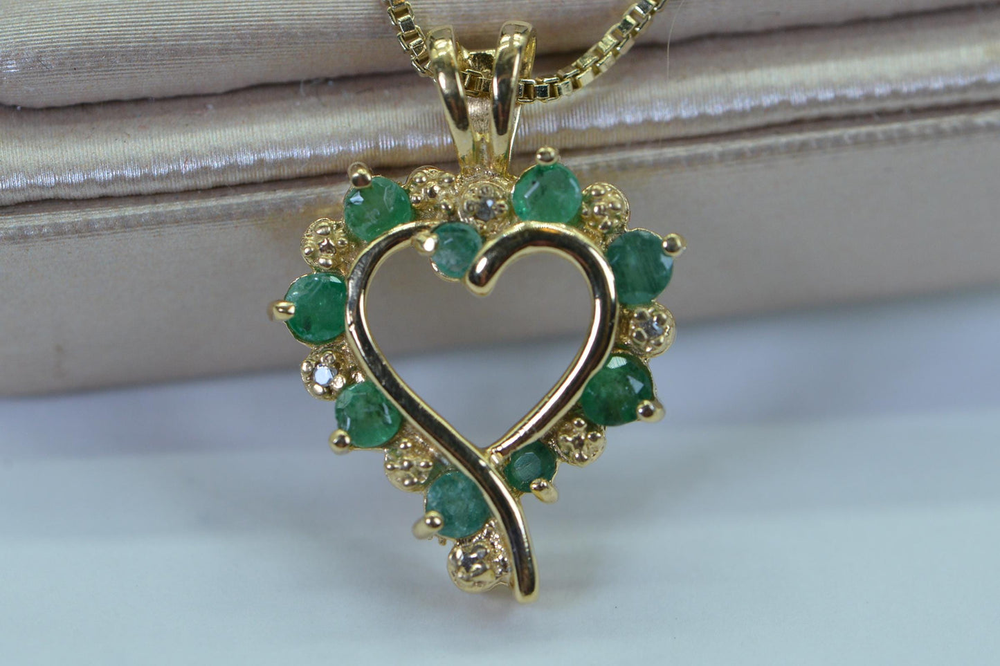 Emerald Heart Pendant, Diamond 14K Gold Over Sterling Silver Necklace