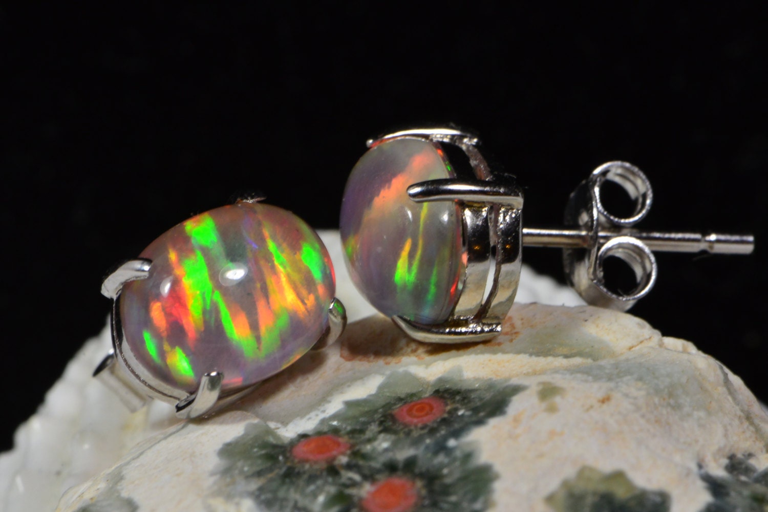 Opal Stud Earrings: 14k Gold over Sterling Silver