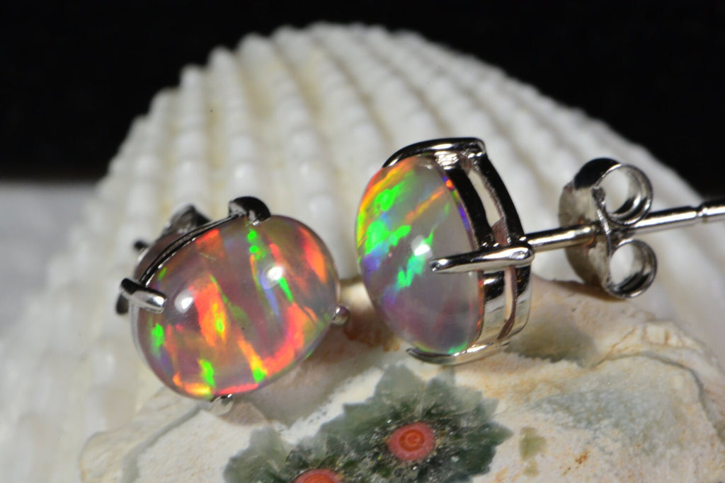 Opal Stud Earrings: 14k Gold over Sterling Silver