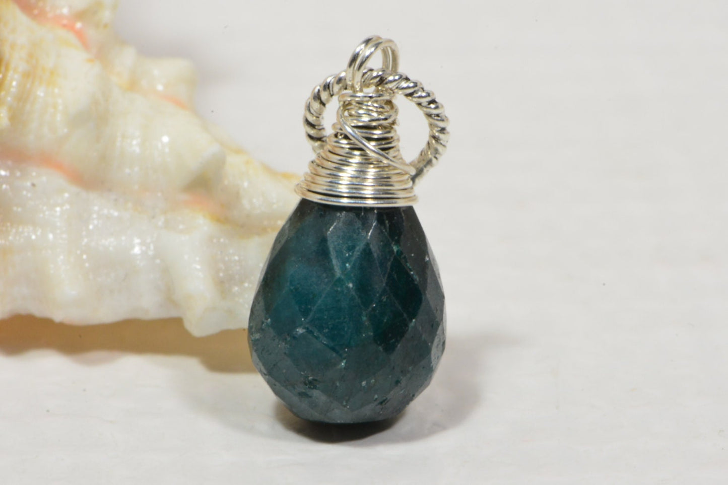 Natural Emerald Briolette Pendant, Sterling Silver Wire Wrapped Teardrop