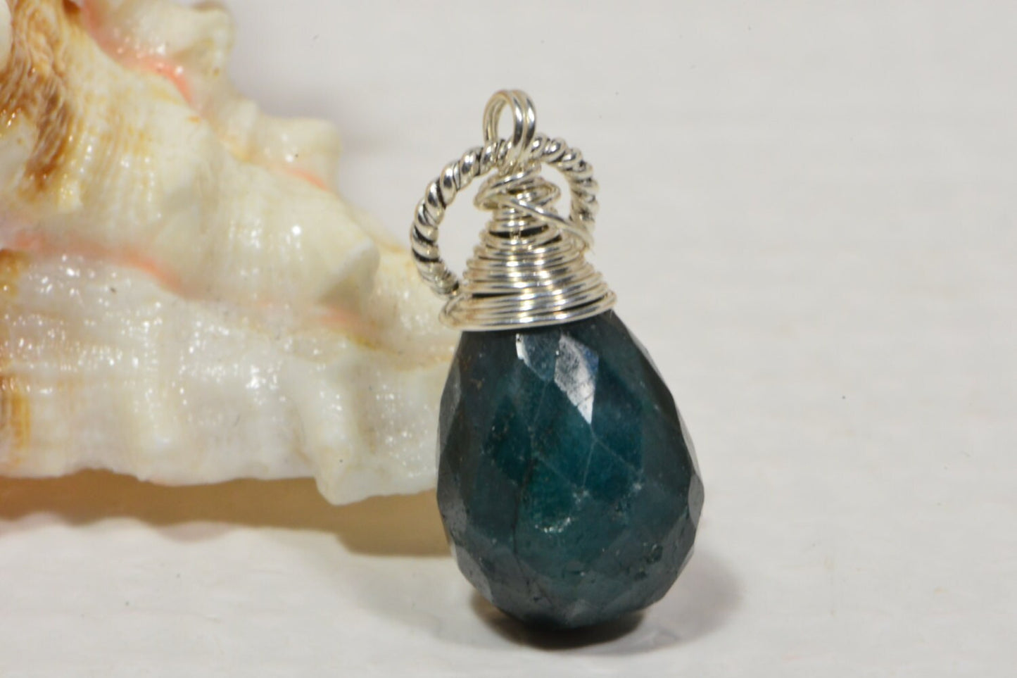 Natural Emerald Briolette Pendant, Sterling Silver Wire Wrapped Teardrop