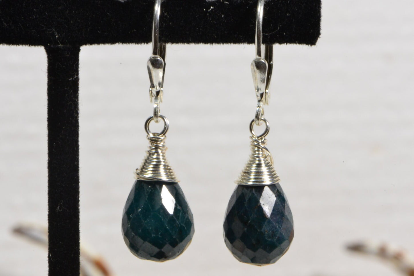 Natural Emerald Sterling Silver Earrings: Wire Wrapped Teardrop Dangle