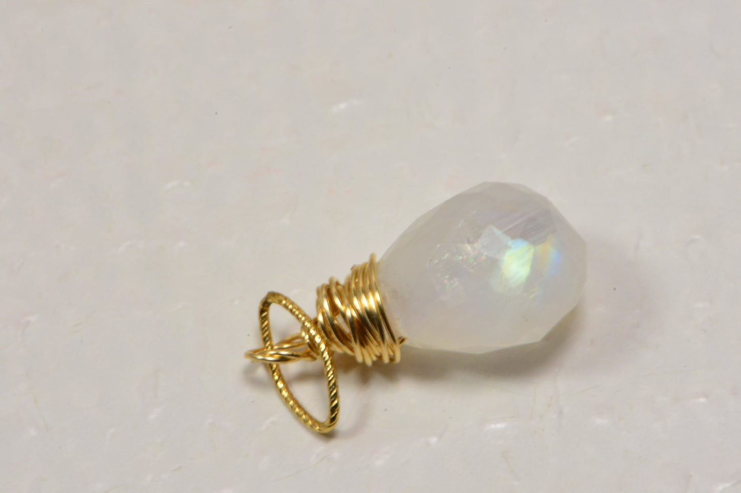 Natural Moonstone Briolette Pendant, 14k Gold Filled Wire Wrapped Teardrop