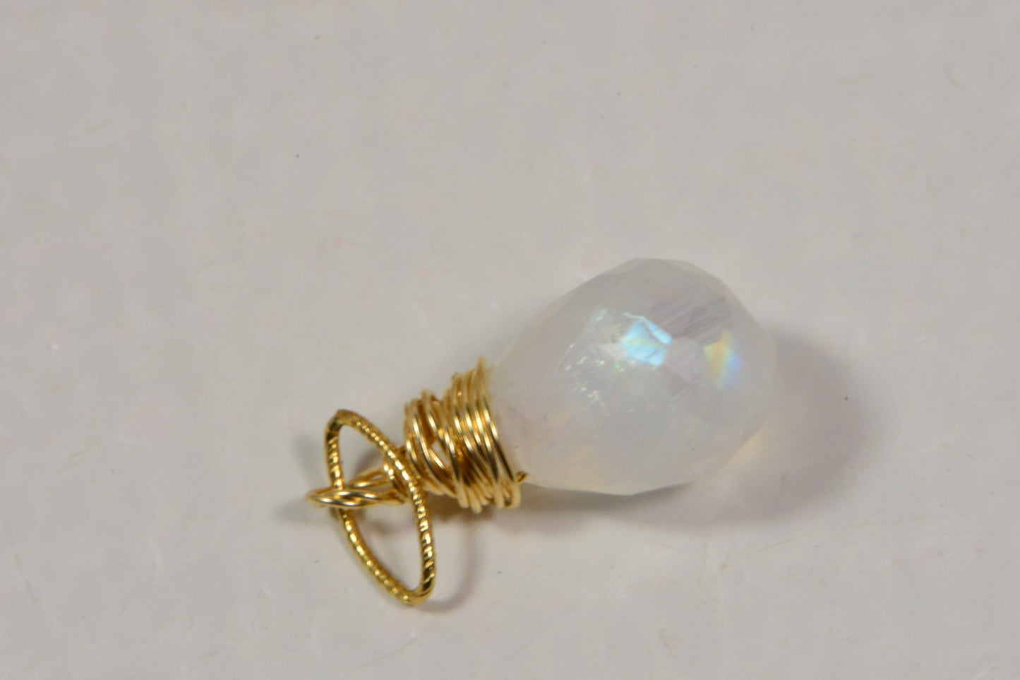 Natural Moonstone Briolette Pendant, 14k Gold Filled Wire Wrapped Teardrop
