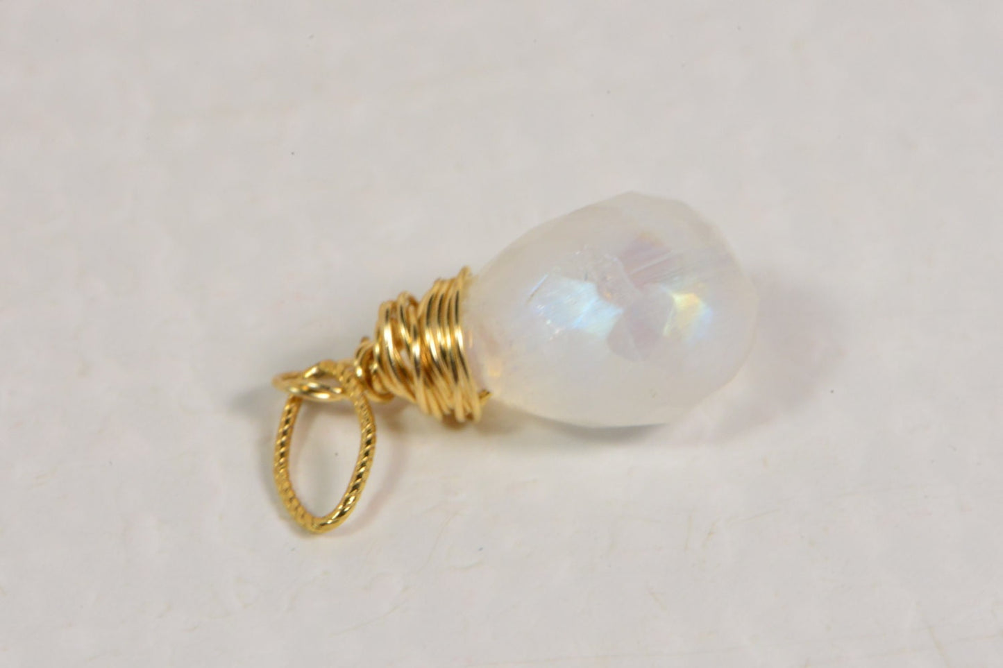 Natural Moonstone Briolette Pendant, 14k Gold Filled Wire Wrapped Teardrop