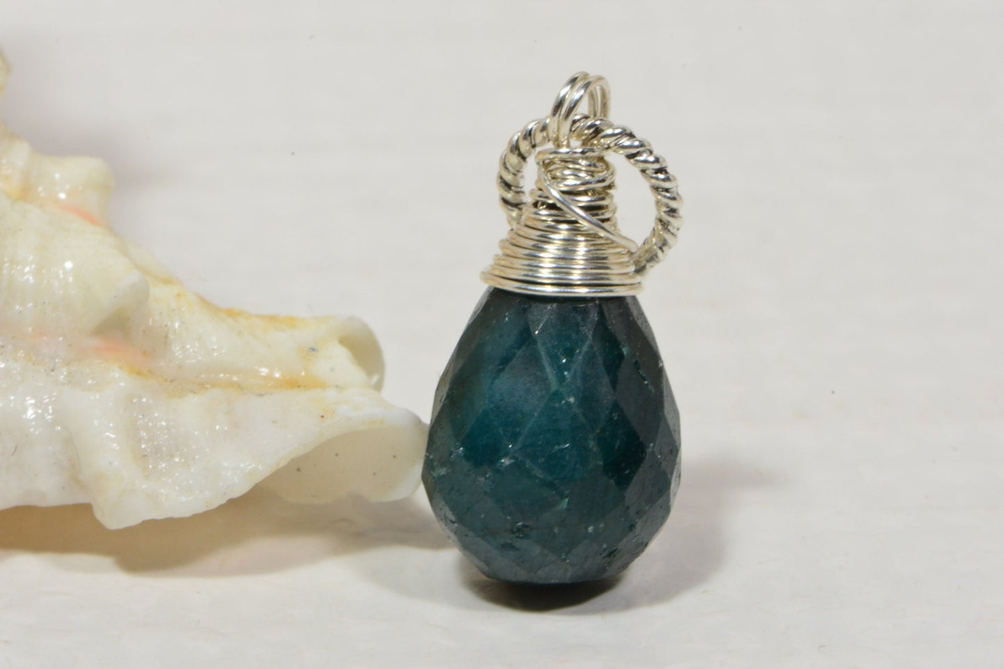 Natural Emerald Briolette Pendant, Sterling Silver Wire Wrapped Teardrop