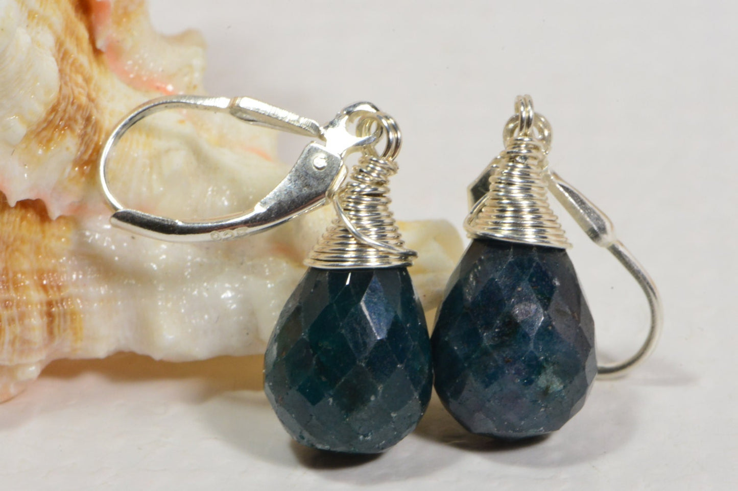 Natural Emerald Sterling Silver Earrings: Wire Wrapped Teardrop Dangle