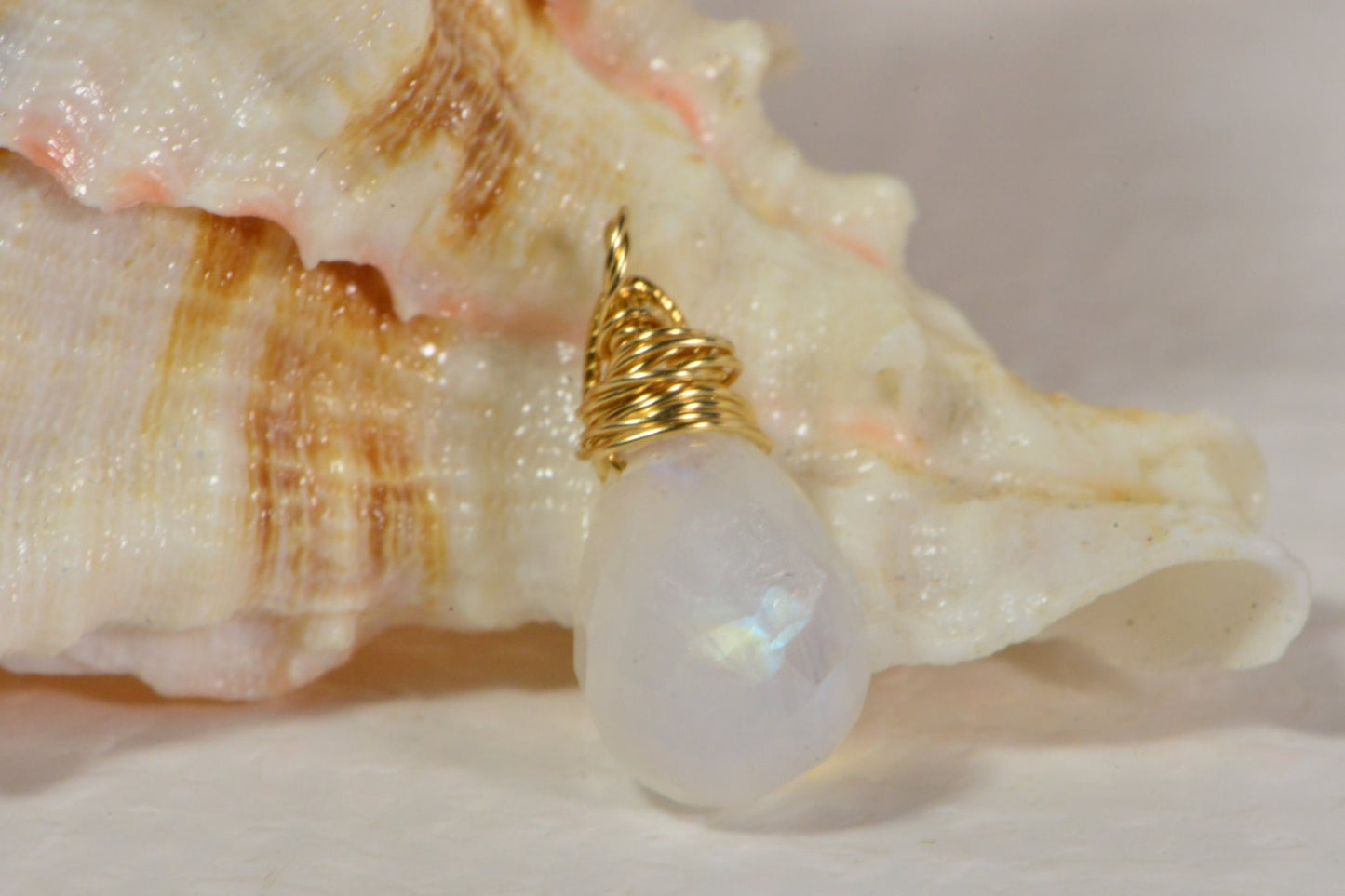 Natural Moonstone Briolette Pendant, 14k Gold Filled Wire Wrapped Teardrop