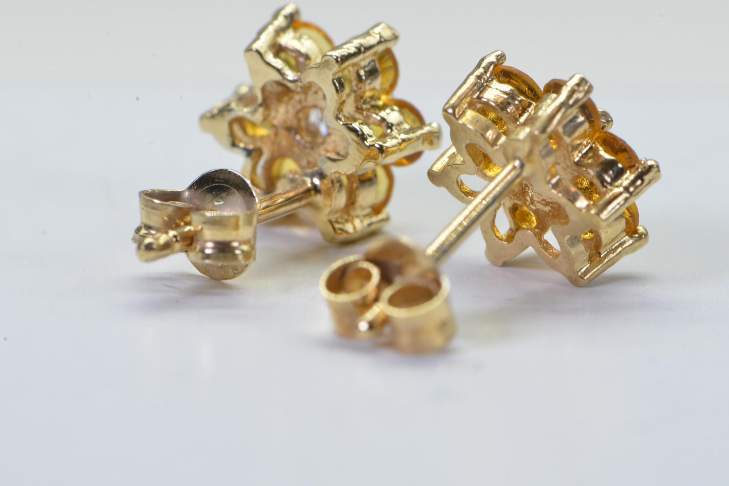 Yellow Diamond Flower Stud Earrings: 14K Gold Over Sterling Silver