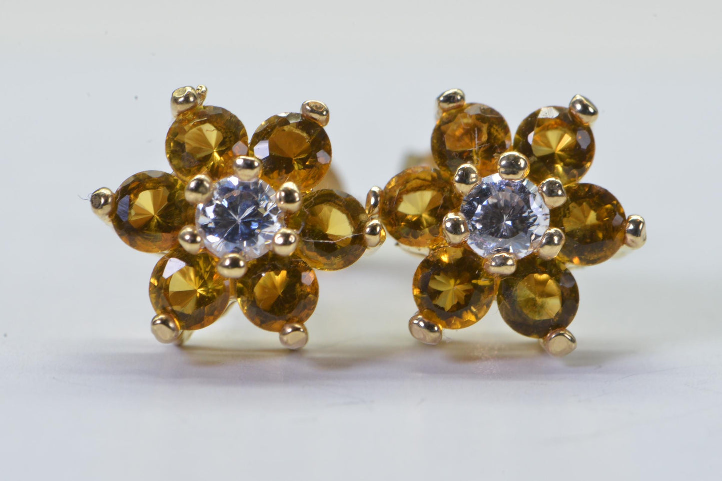 Yellow Diamond Flower Stud Earrings: 14K Gold Over Sterling Silver