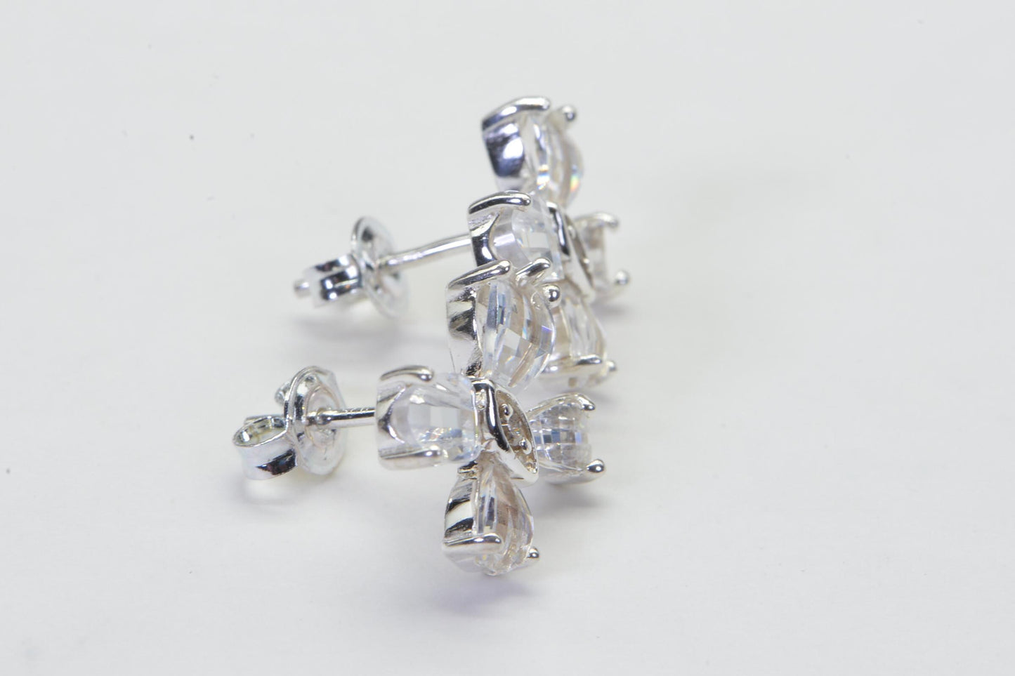 Simulated Diamond Butterfly Studs 14K White Gold Over Sterling Silver Gift For Daughter