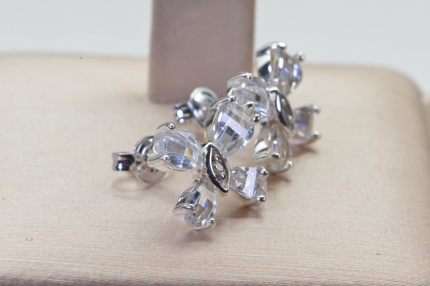 Simulated Diamond Butterfly Studs 14K White Gold Over Sterling Silver Gift For Daughter