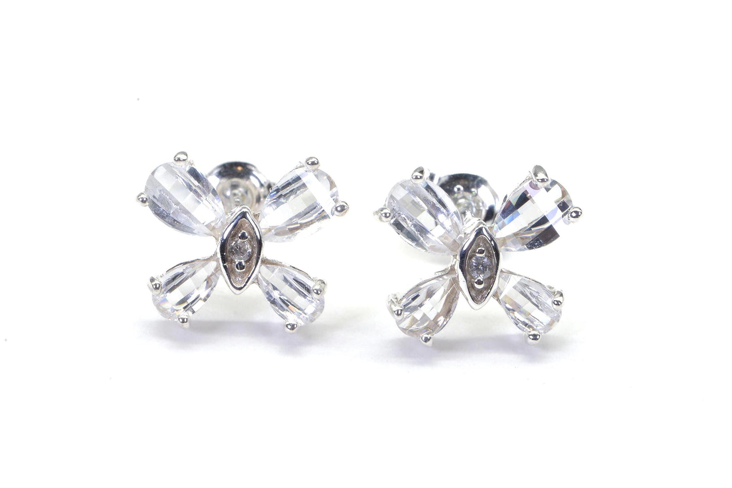 Simulated Diamond Butterfly Studs 14K White Gold Over Sterling Silver Gift For Daughter
