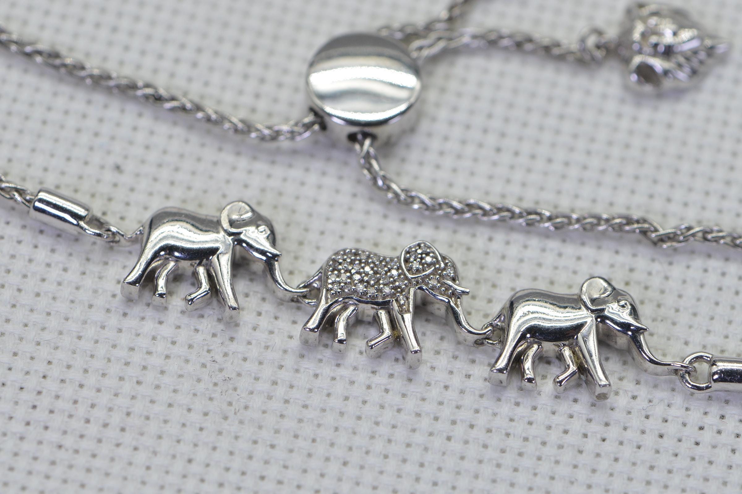 Real Diamonds Elephant bracelet 14K white Gold sterling silver Three figure animal bracelet Vintage Disney Jewelry Collection
