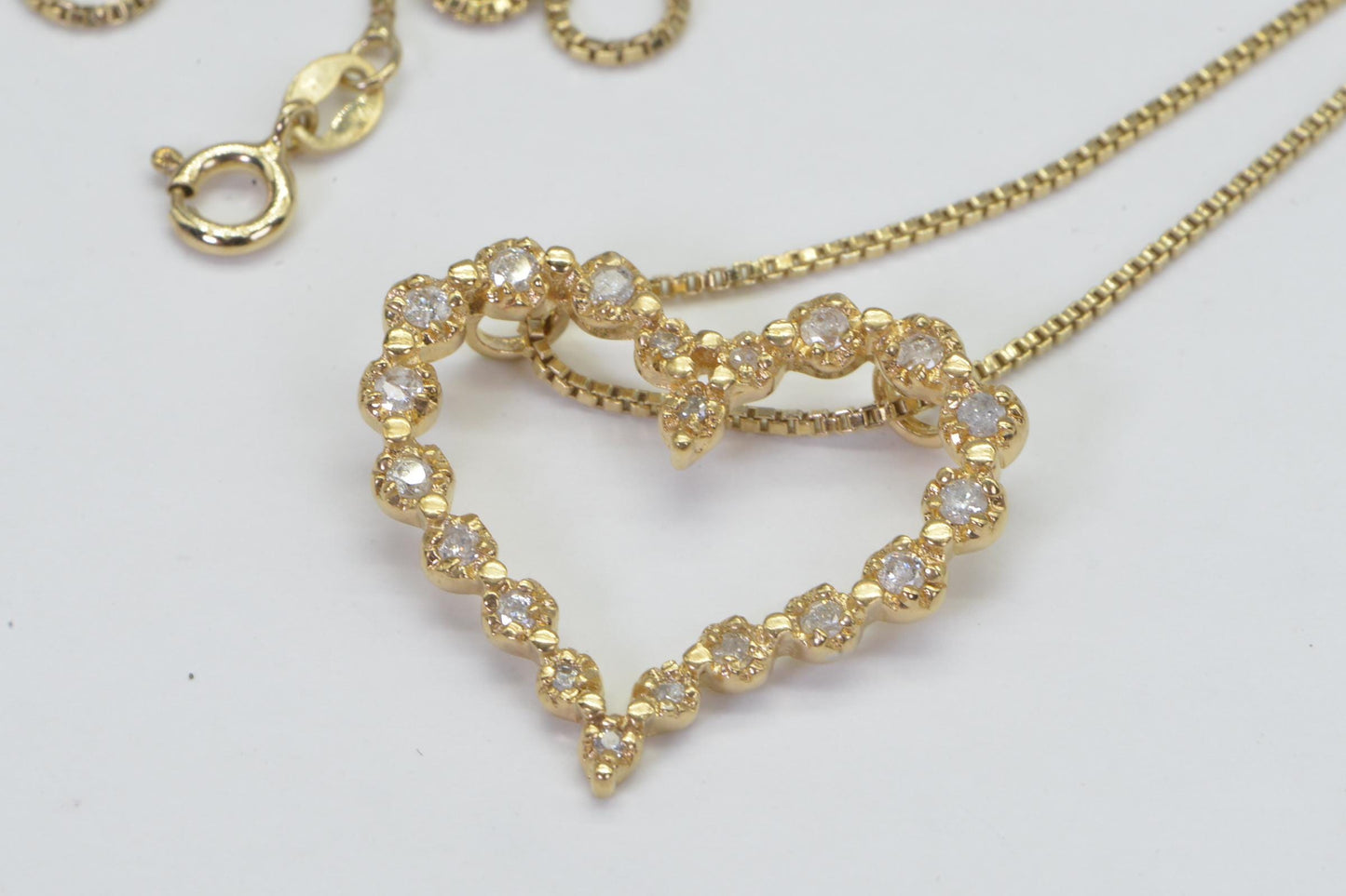 14K Gold Genuine Diamond Heart Pendant Necklace  Round Shape Diamond