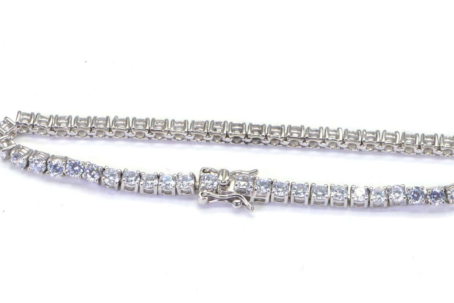 Simulated Diamond Tennis Bracelet: 14K Gold Over Sterling Silver, 7 inch