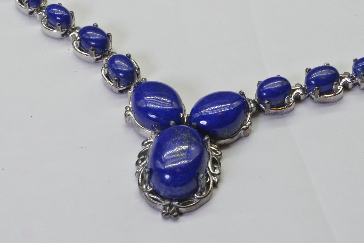 Lapis Lazuli Statement Necklace: 14K White Gold over Sterling Silver