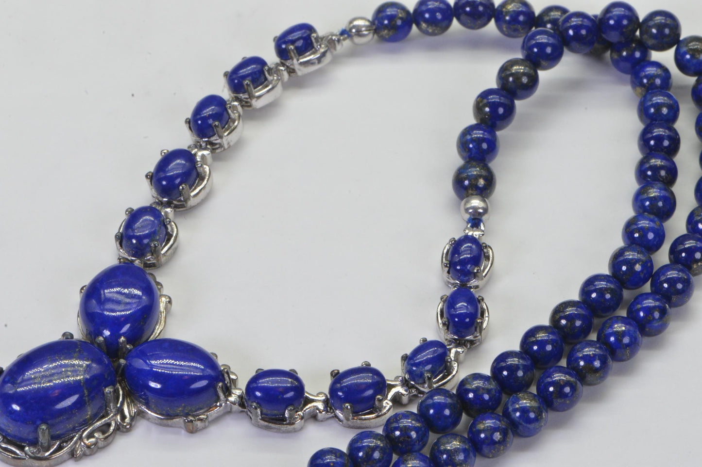 Lapis Lazuli Statement Necklace: 14K White Gold over Sterling Silver