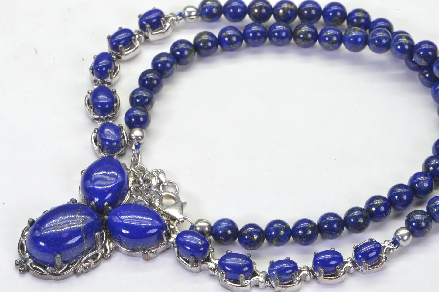 Lapis Lazuli Statement Necklace: 14K White Gold over Sterling Silver