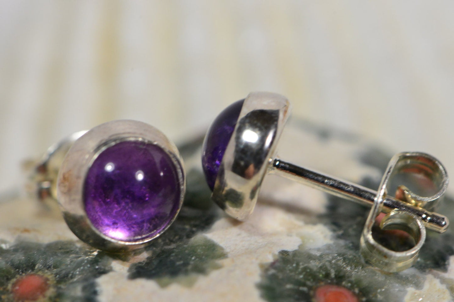 Amethyst Post Earrings  Sterling Silver Purple Studs Birthday Gift For Sister