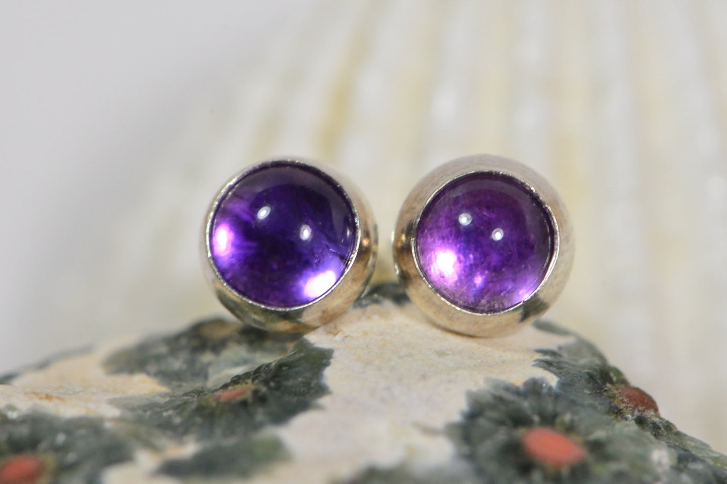 Amethyst Post Earrings  Sterling Silver Purple Studs Birthday Gift For Sister