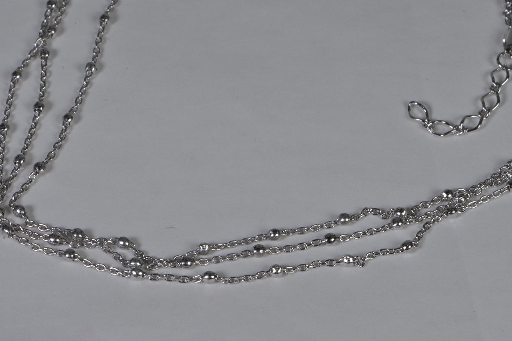 Triple Strand Layered Cable Chain Necklace Sterling Silver Rhodium Finish Choker 16 inches