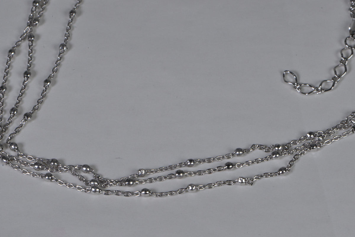 Triple Strand Layered Cable Chain Necklace Sterling Silver Rhodium Finish Choker 16 inches