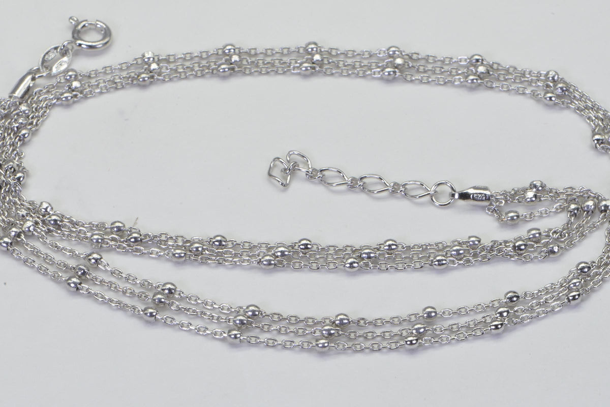 Triple Strand Layered Cable Chain Necklace Sterling Silver Rhodium Finish Choker 16 inches