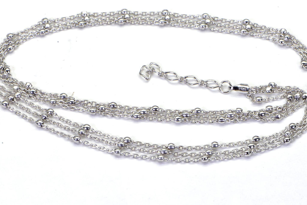 Triple Strand Layered Cable Chain Necklace Sterling Silver Rhodium Finish Choker 16 inches