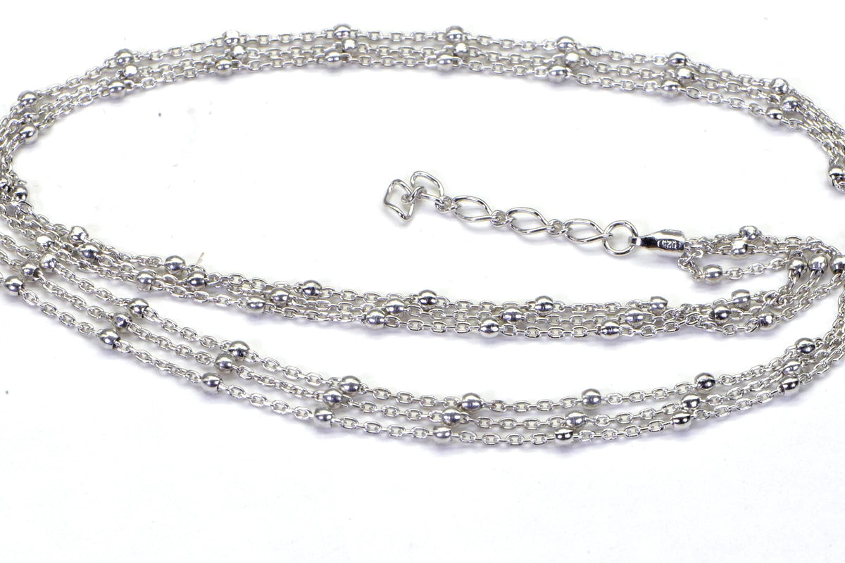 Triple Strand Layered Cable Chain Necklace Sterling Silver Rhodium Finish Choker 16 inches