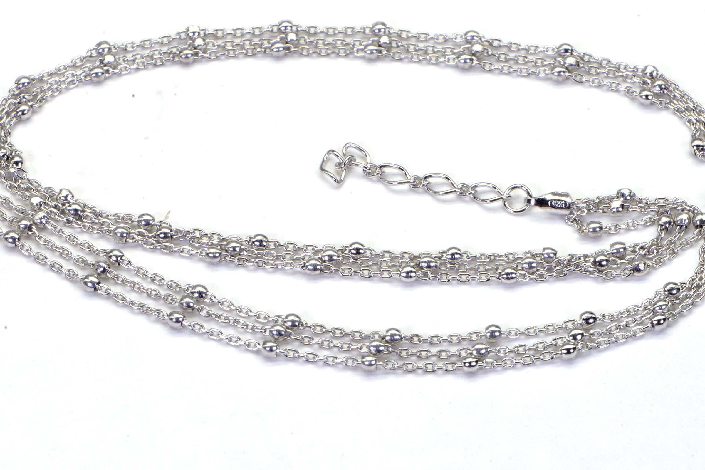 Triple Strand Layered Cable Chain Necklace Sterling Silver Rhodium Finish Choker 16 inches