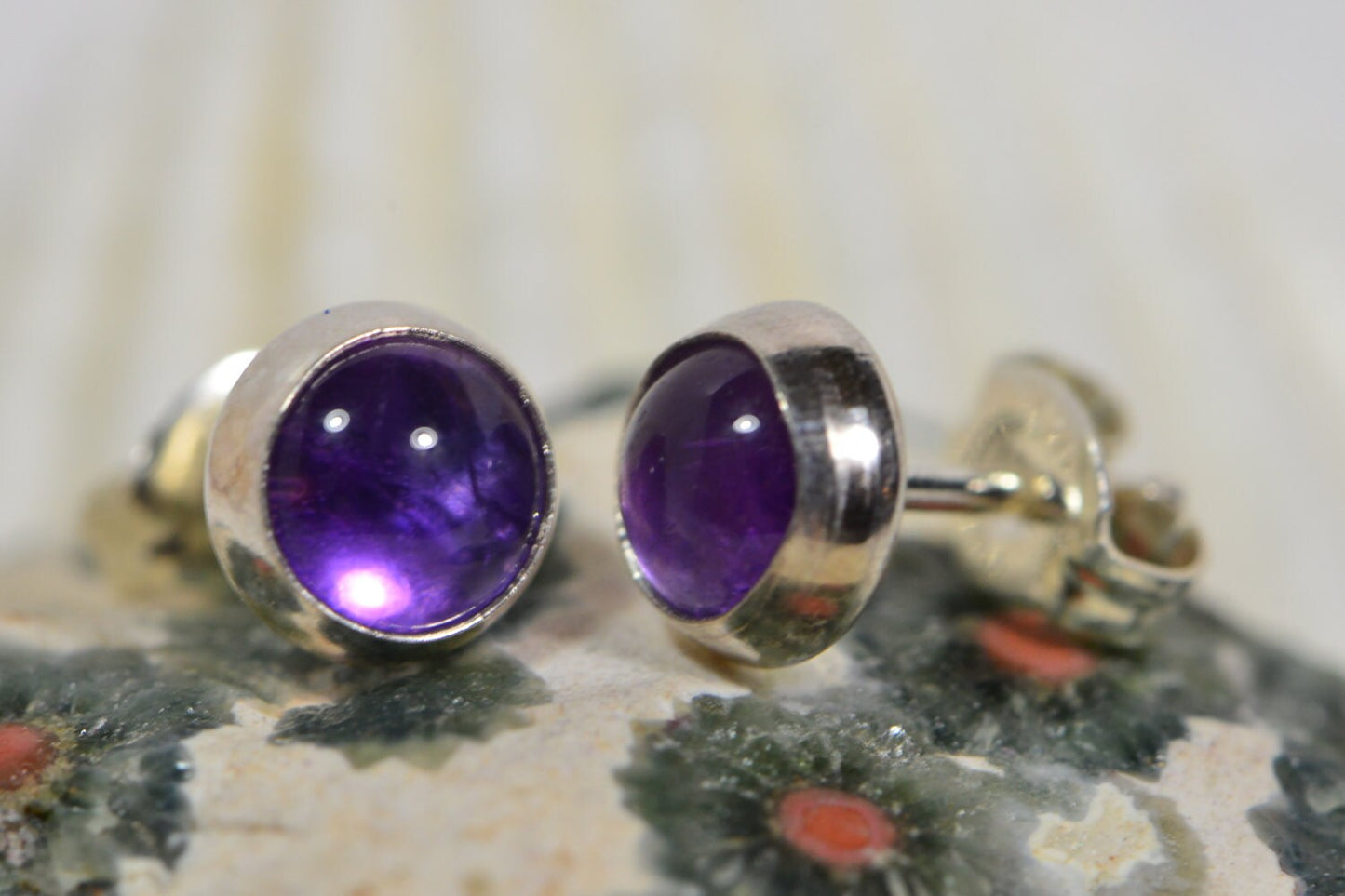 Amethyst Post Earrings  Sterling Silver Purple Studs Birthday Gift For Sister