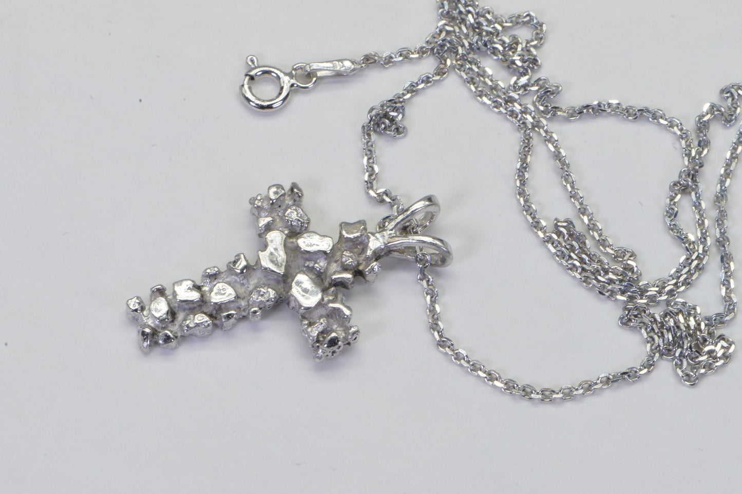 Handmade Nugget Cross Pendant Sterling Silver with 18K White Gold Finish