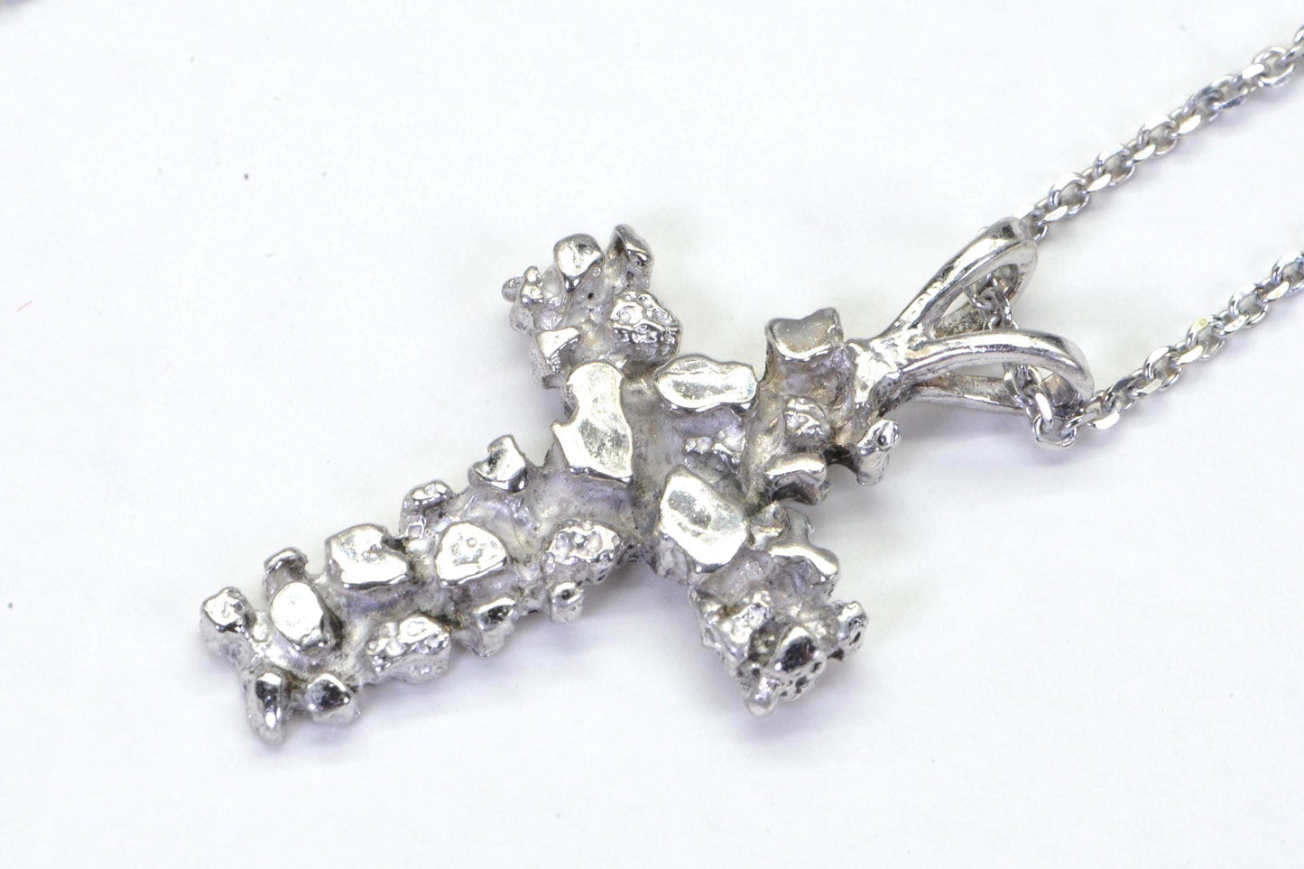 Handmade Nugget Cross Pendant Sterling Silver with 18K White Gold Finish