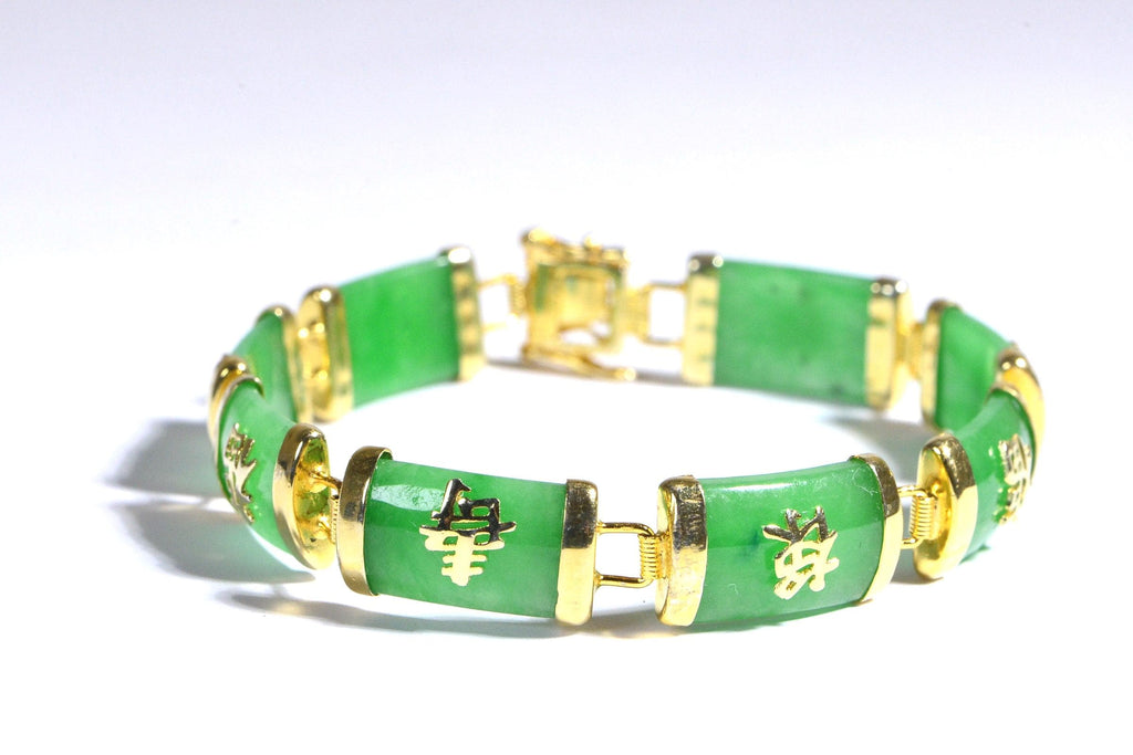 Green Jade 18K gold Over Sterling Silver Jade  Gemstone Bracelet