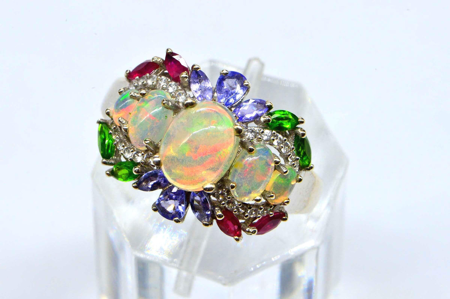 Authentic Ethiopian Opal Triplet  Multi Stone Ring  Sterling Silver October Birthstone