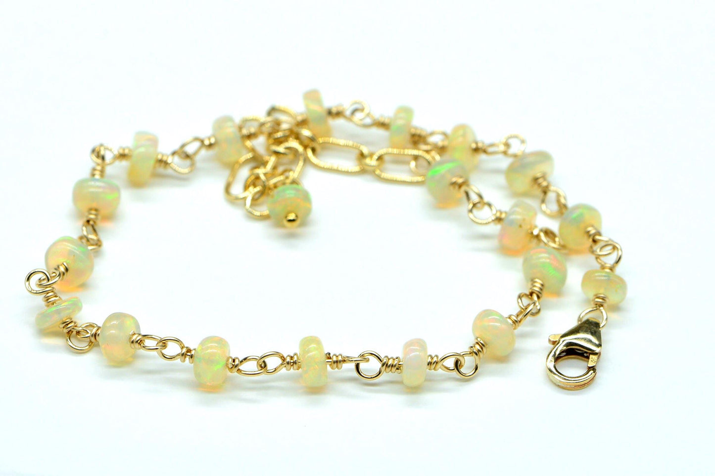 Ethiopian Opal Bracelet, 14K Gold Wire Wrapped Jewelry