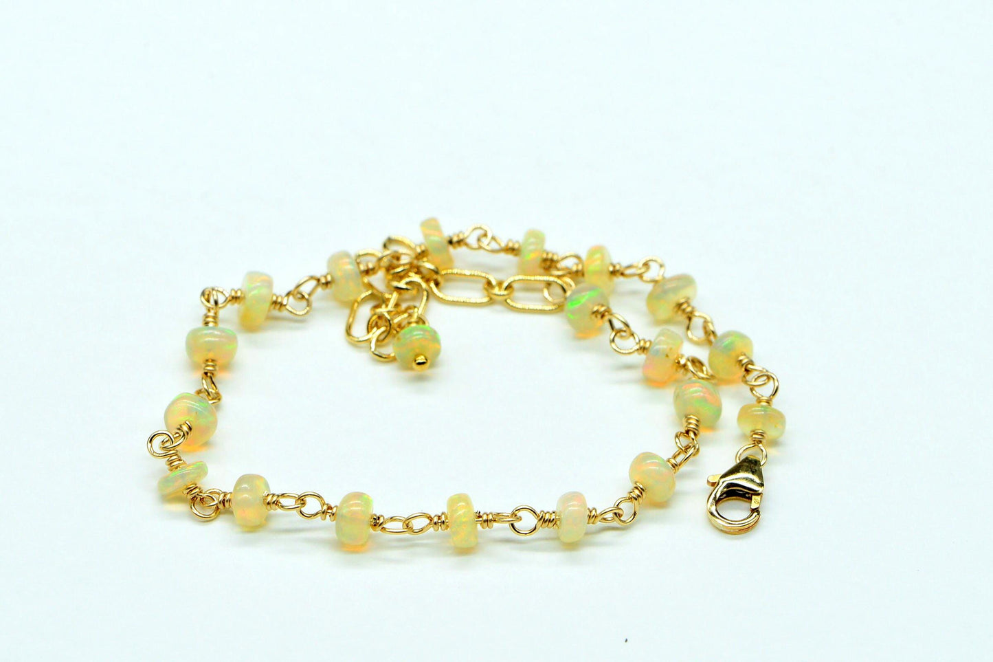 Ethiopian Opal Bracelet, 14K Gold Wire Wrapped Jewelry