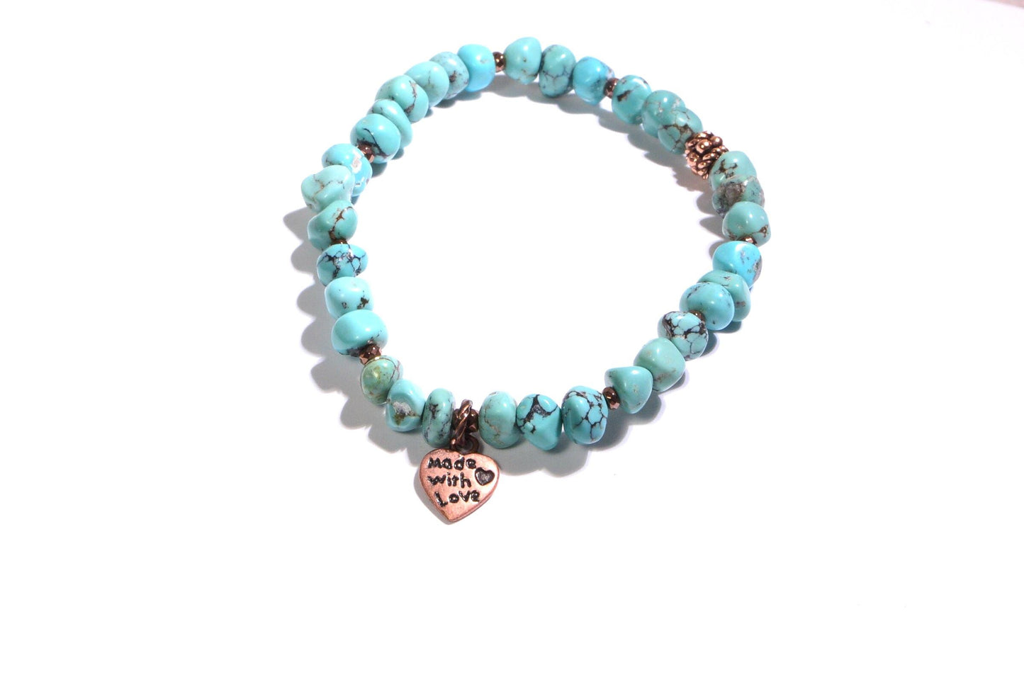 Arizona Turquoise Stretch Bracelet with Copper Heart Charm