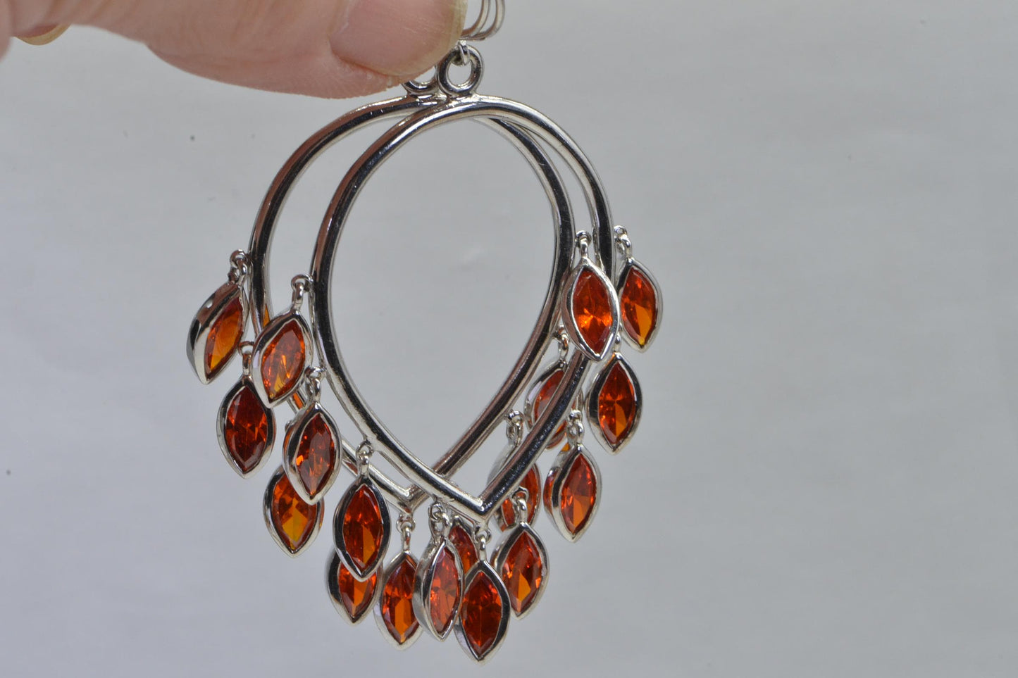 Mexican Cherry Red Fire Opal Multi Stone Cluster Teardrop Earrings Sterling Silver Birthstone October