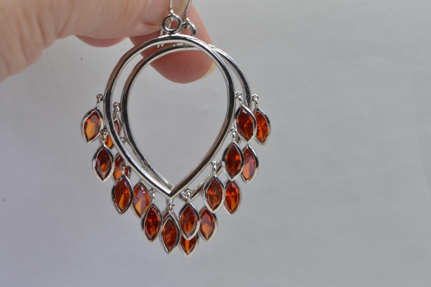 Mexican Cherry Red Fire Opal Multi Stone Cluster Teardrop Earrings Sterling Silver Birthstone October