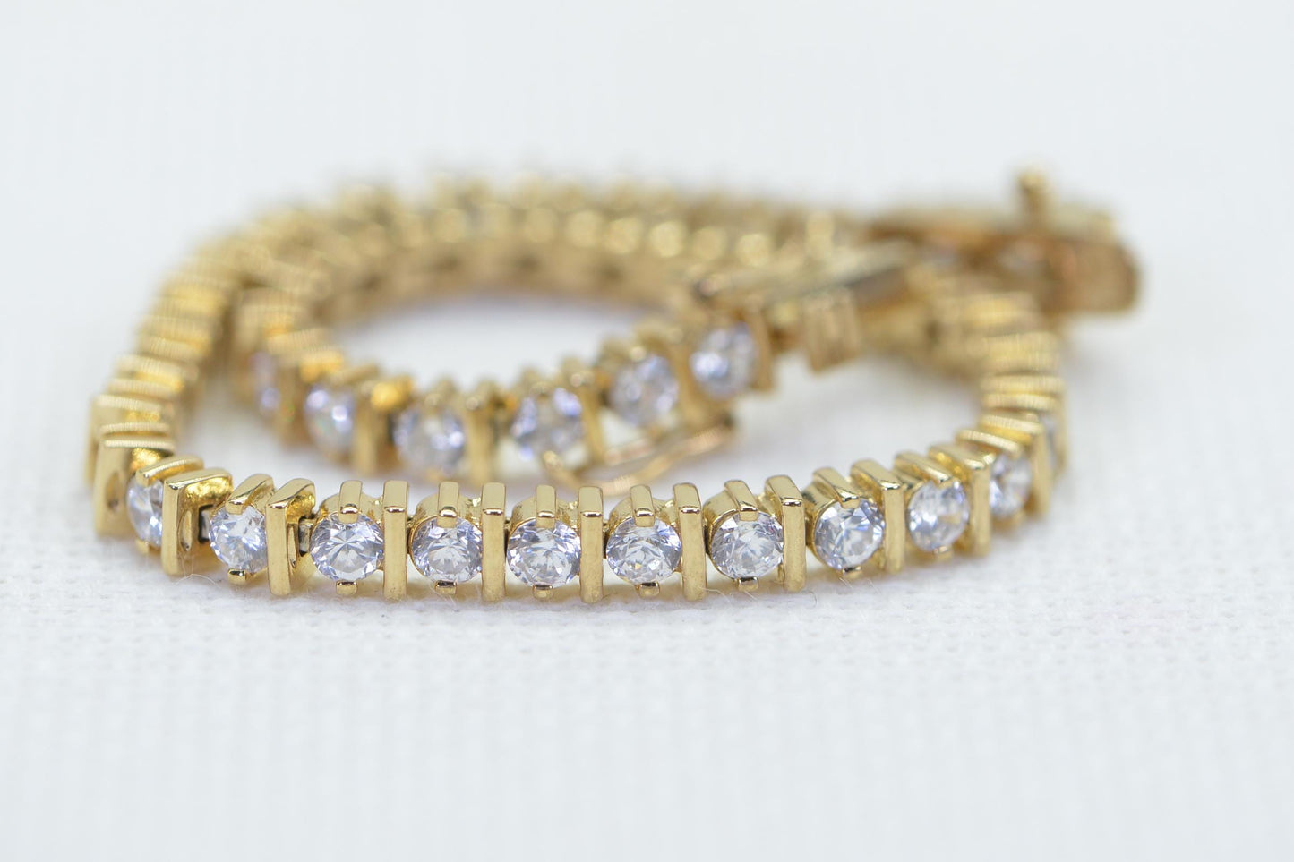 Cubic Zirconia Tennis Bracelet: Sterling Silver Heart Charm, Estate Style