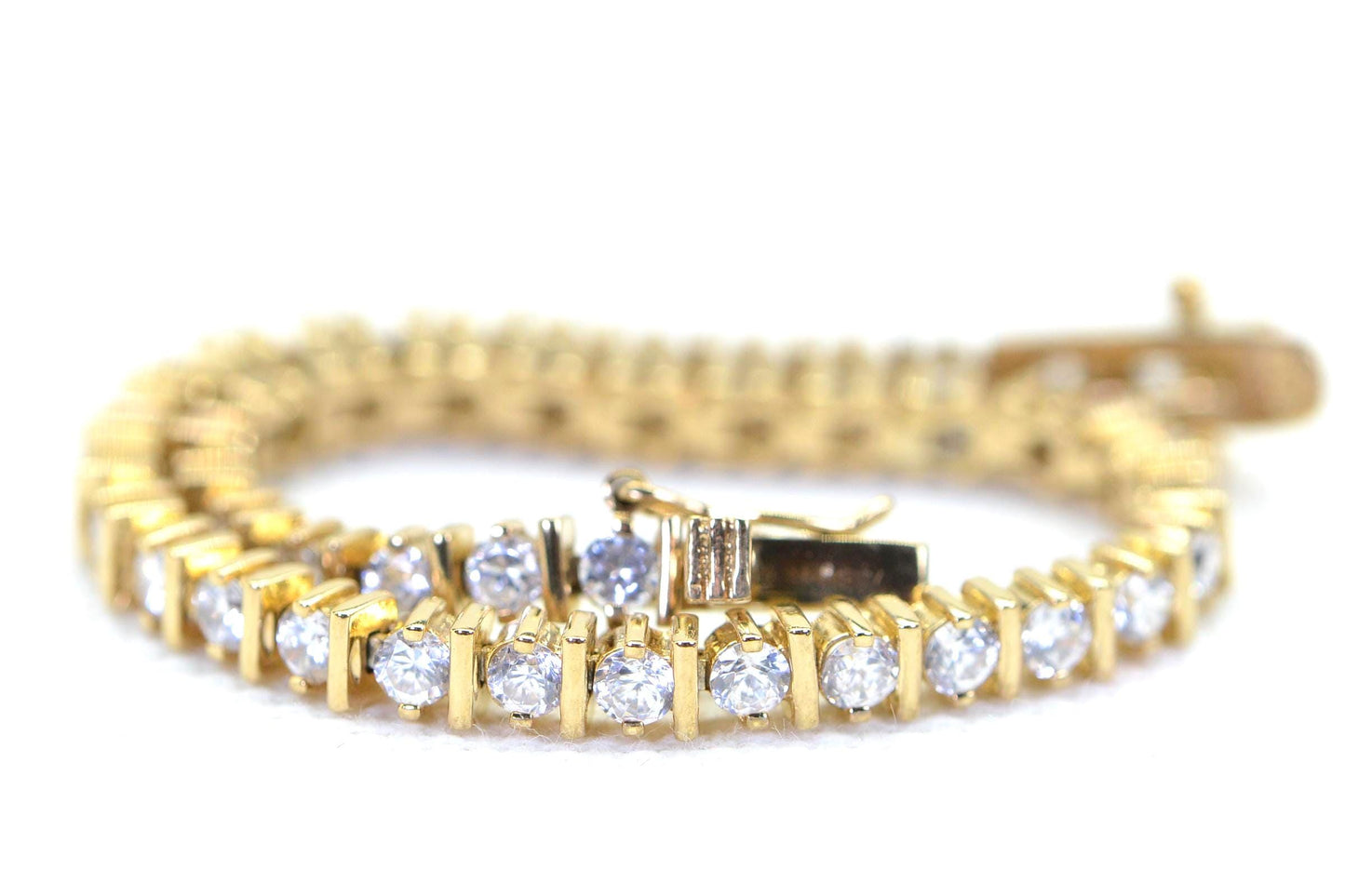 Cubic Zirconia Tennis Bracelet: Sterling Silver Heart Charm, Estate Style