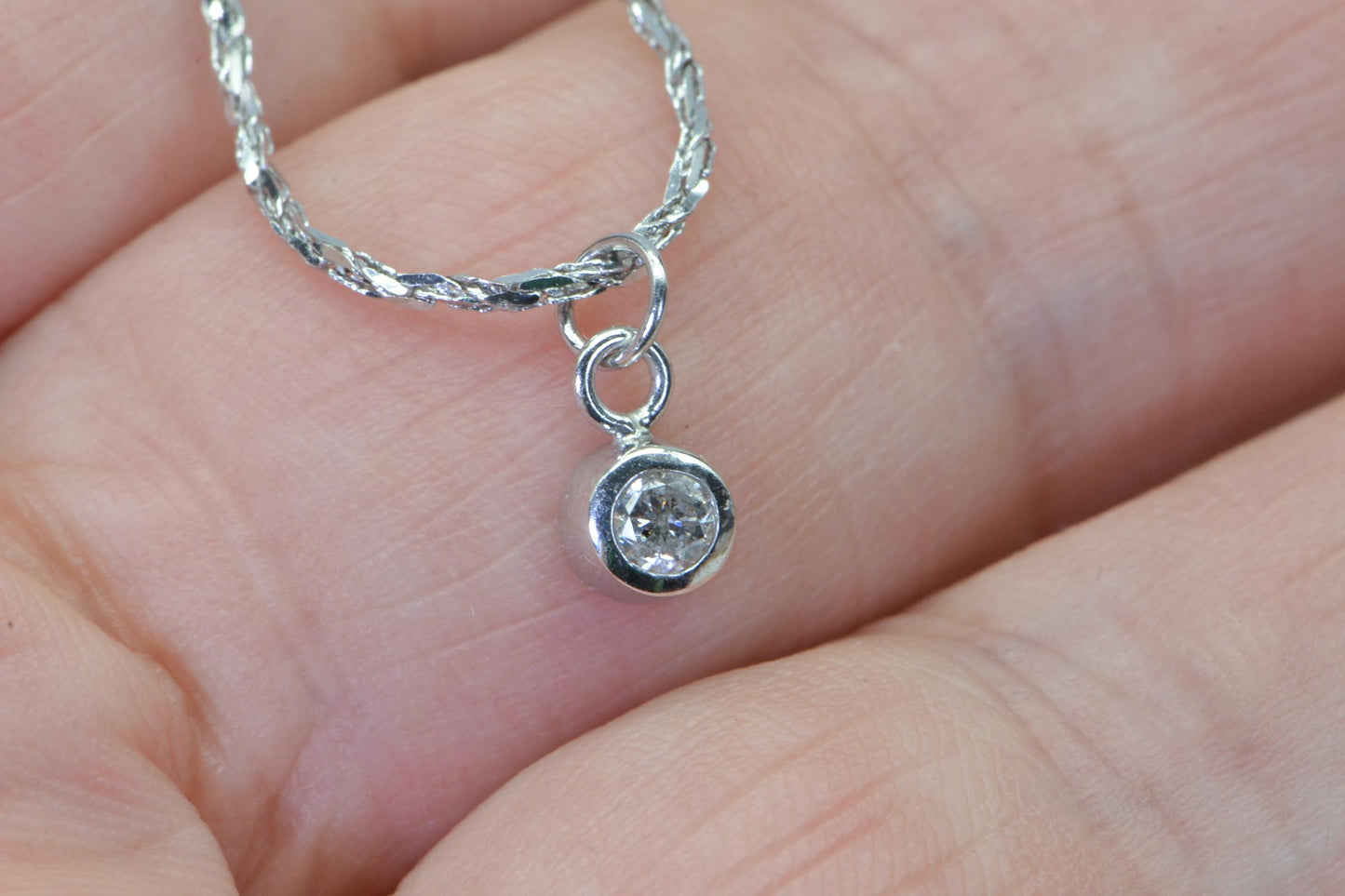 18K White Gold Rope Necklace: Diamond Pendant, Elegant Estate Jewelry