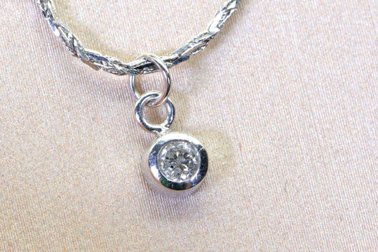 18K White Gold Rope Necklace: Diamond Pendant, Elegant Estate Jewelry