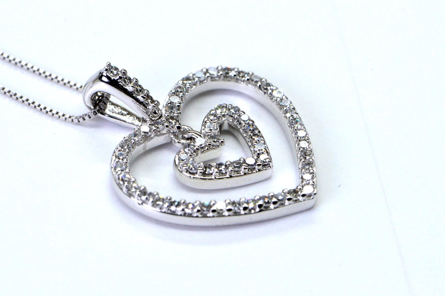 Authentic Diamond Heart Pendant Solid 14K White Gold Necklace Pendant