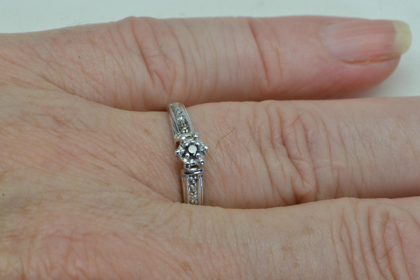 Black Diamond Ring: 14K White Gold Over Sterling Silver, Minimalist Band